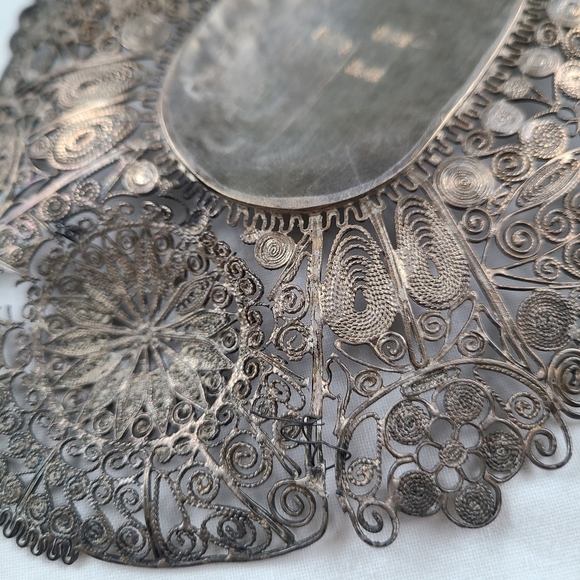 Antique silver filigree tray dish Asian design beautiful wall art wall hanging - Picture 15 of 16